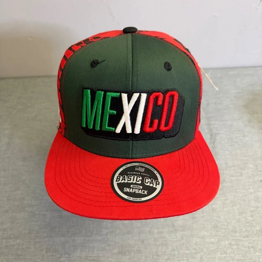 Basic Cap Mexico Snapback Hat Mens OSFA Red Green Eagle Graphic Y2K New
